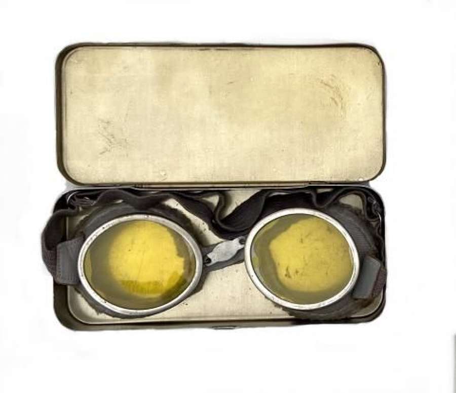 Original 1943 Dated British Army MT Goggles + Metal Case
