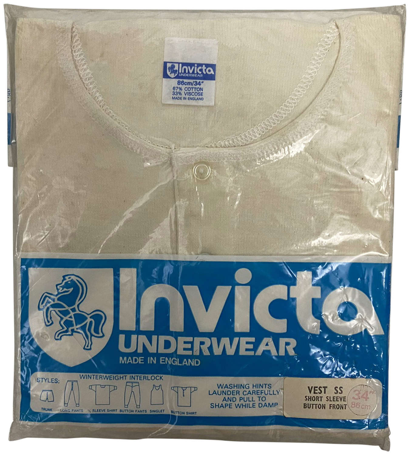 Original 1960s Three Button Undershirt by 'Invicta' - Blue Label