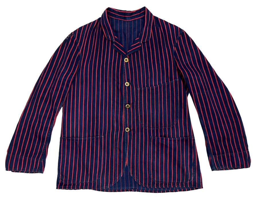 Original Edwardian British Navy Blue and Red Striped Workwear Jacket