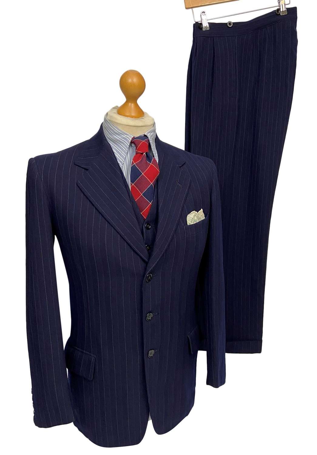 Original 1940s CC41 3 Piece Blue Pinstripe Suit by 'Arthur Gledhill'