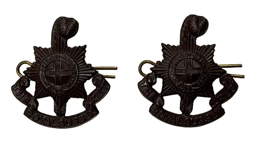 Original Post 1902 Royal Sussex Regiment Officers Collar Badges