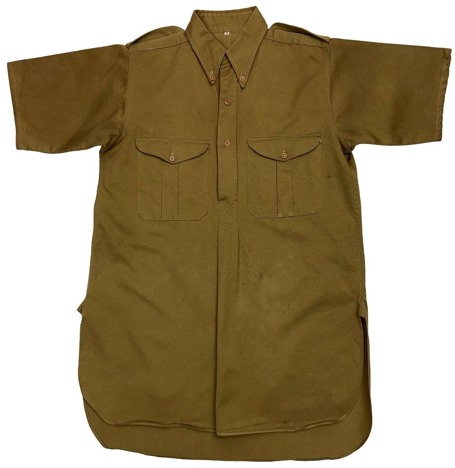 Original 1940s Men's Cotton Drill Shirt with Button Down Collar