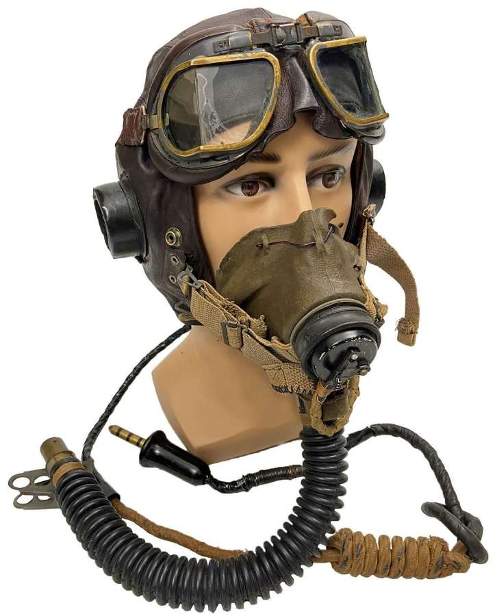 Original WW2 RAF C Type Flying Helmet, MK VIII Goggles and G Type Mask