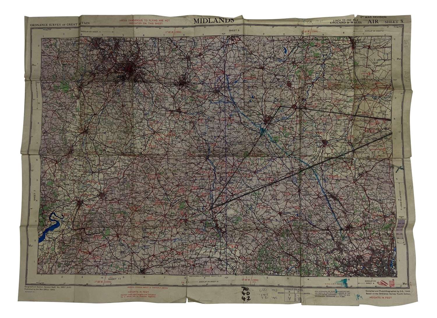Original 1943 Dated RAF / USAAF Map - Midlands