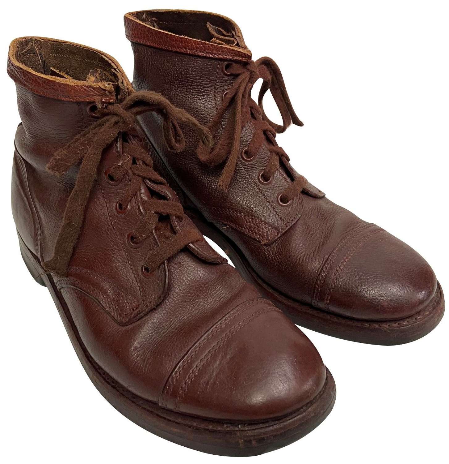 Original 1950s Dutch Military Brown Leather Ankle Boots - Size 10