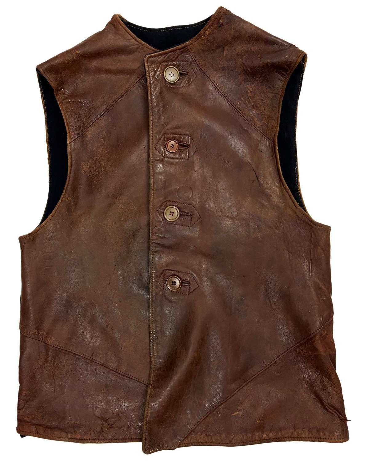 Original 1940s British Leather Jerkin - Dark Lining