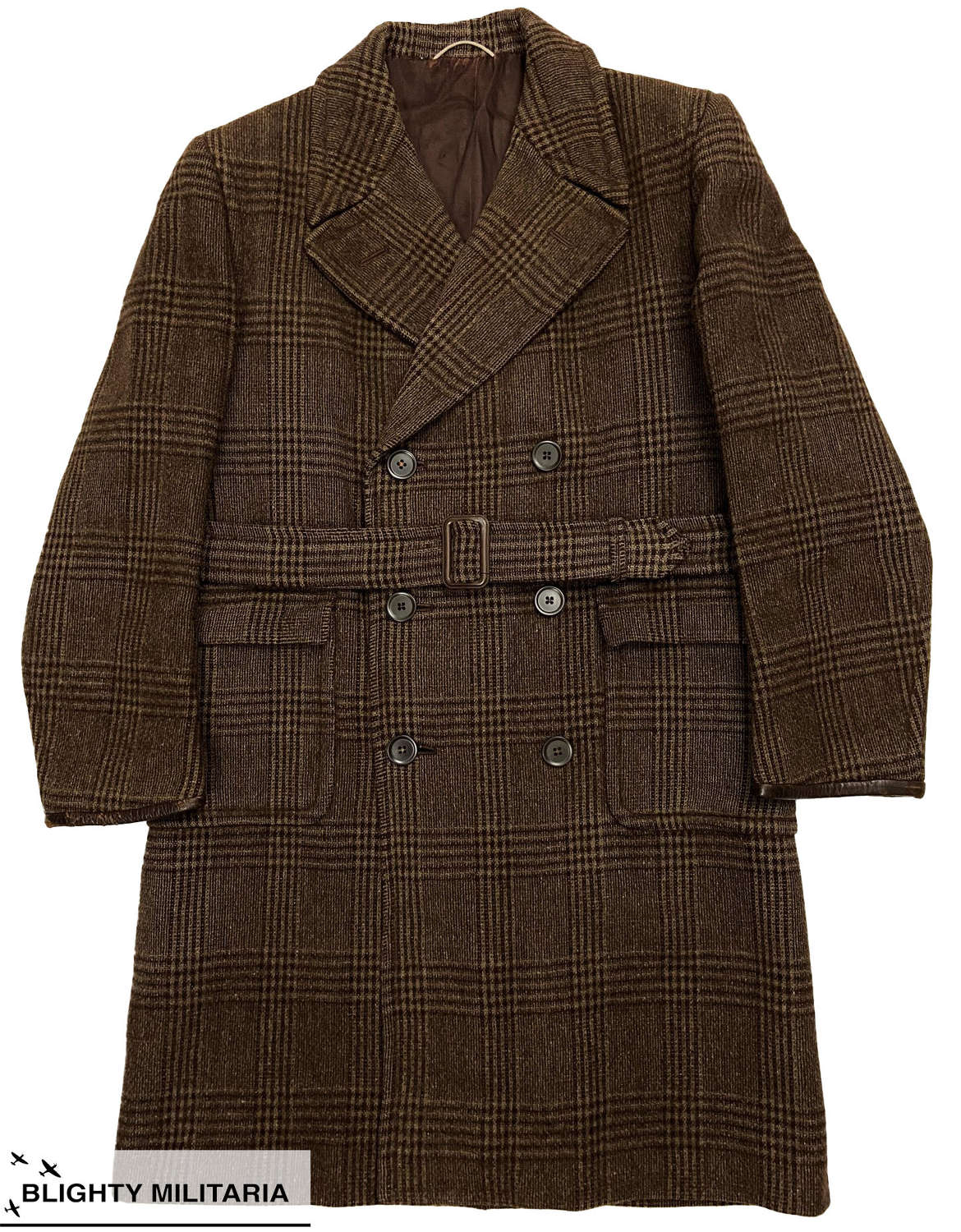Original 1947 Dated Men's Brown Check Overcoat by 'Geo Wilde'