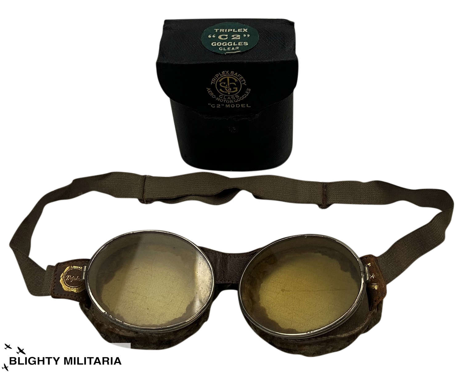 Original WW1 RFC Triplex C2 Flying Goggles + Case
