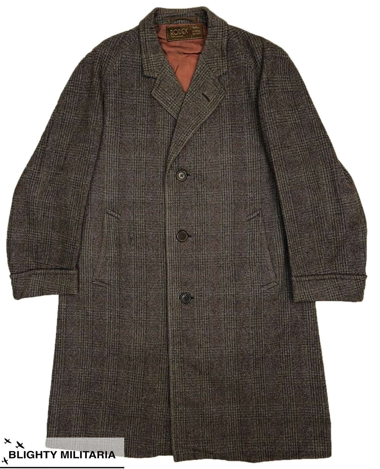 Original 1960s British Herringbone Wool Overcoat by 'Rodex'