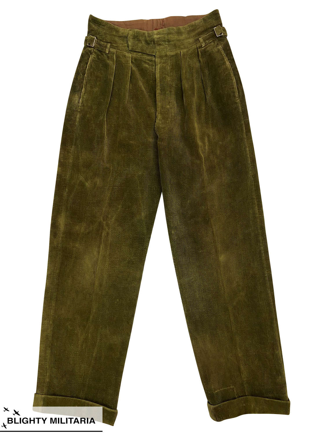 Rare Original 1937 Dated British Green Corduroy Trousers by 'L Fulton'