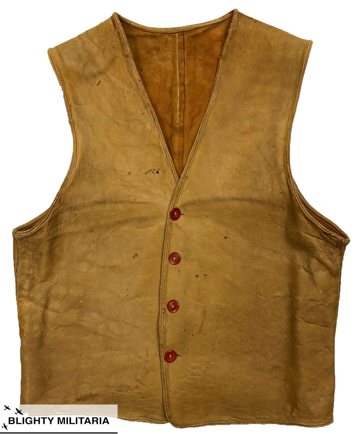 Original 1940s British Leather Waistcoat - Size 36