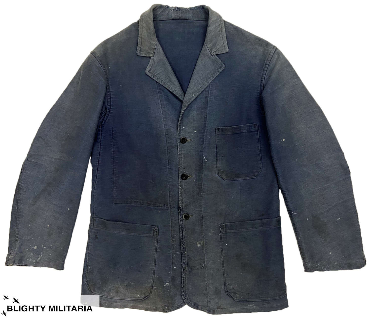 Original 1930s French Belt Back Blue Chore Jacket - Size 36