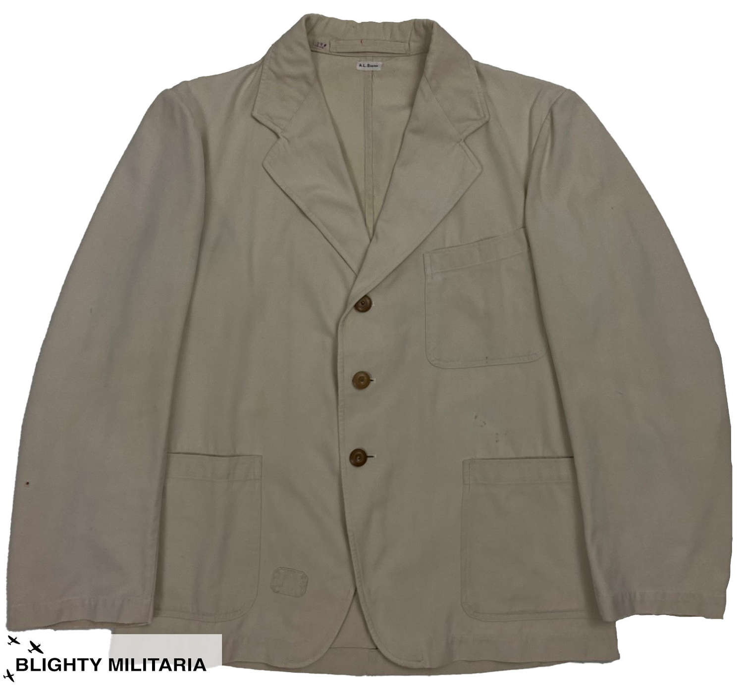 Original 1930s Men's White Cotton Summer Work Jacket - Size S