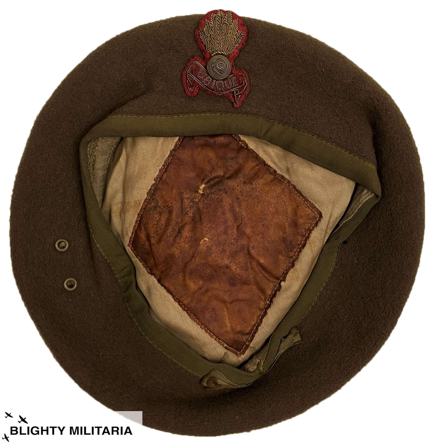 Original WW2 Royal Artillery Officers Khaki Beret with Bullion Badge