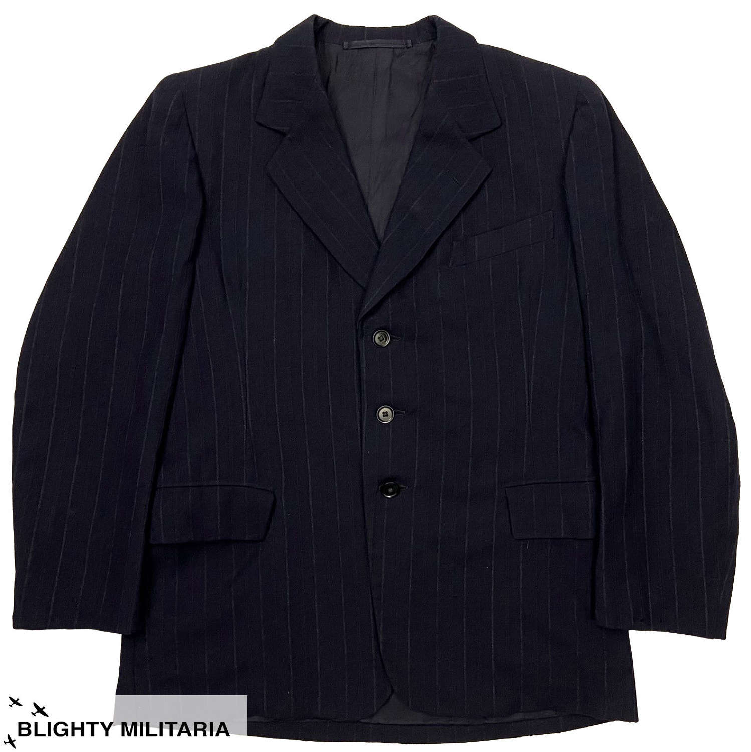 Original 1940s Men's Navy Blue Pinstripe Suit Jacket - Size 36