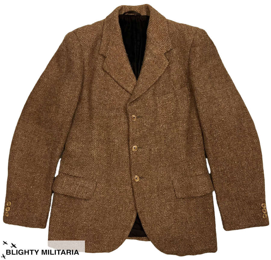 Original 1940s CC41 Men's Oatmeal Tweed Three Button Jacket - Size 36