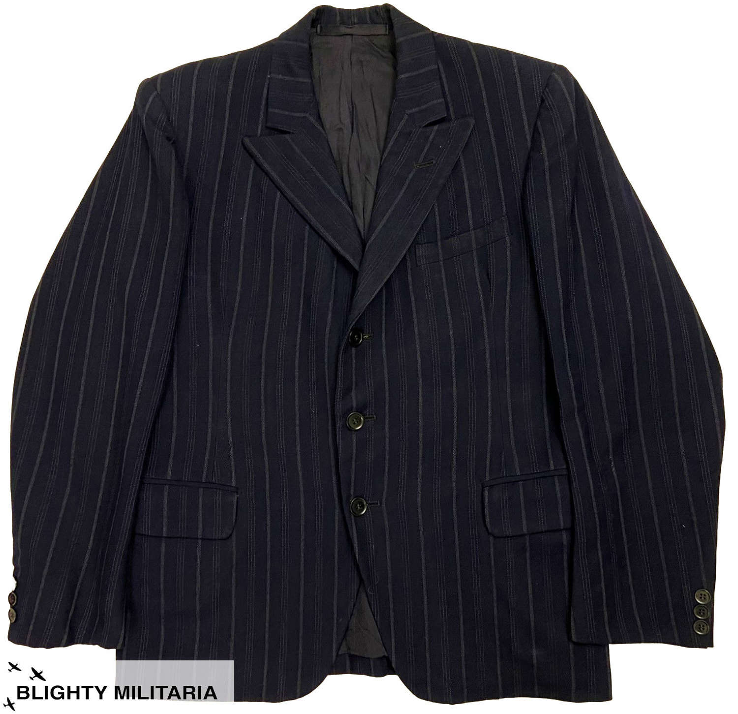 Original 1940s CC41 Men's Blue Pinstripe Three Button Jacket