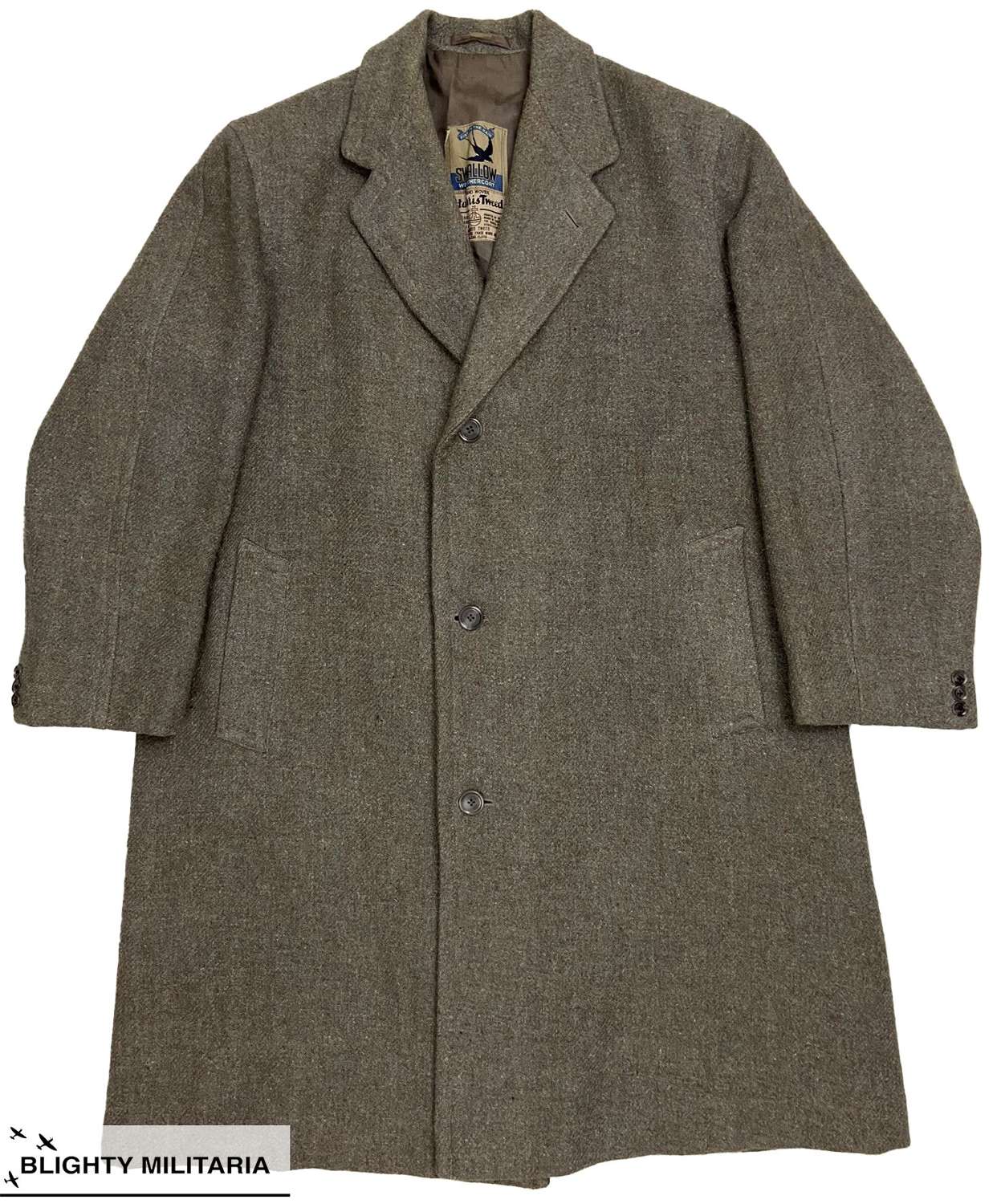 Original 1940s Harris Tweed Single Breasted Overcoat by 'Swallow'