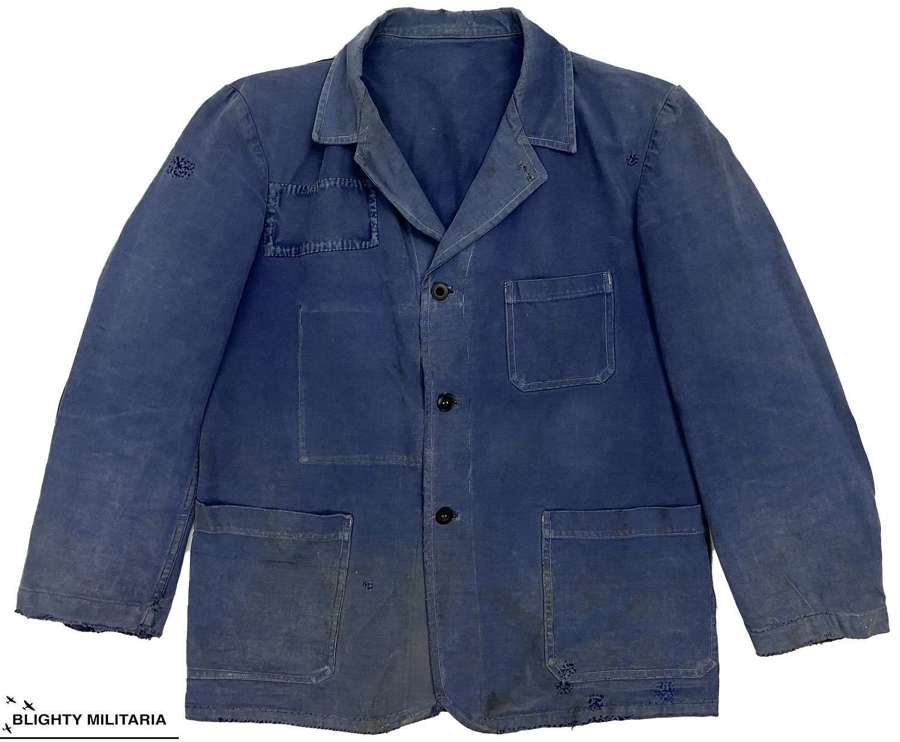 Original 1940s French Belt Back Moleskin Chore Jacket