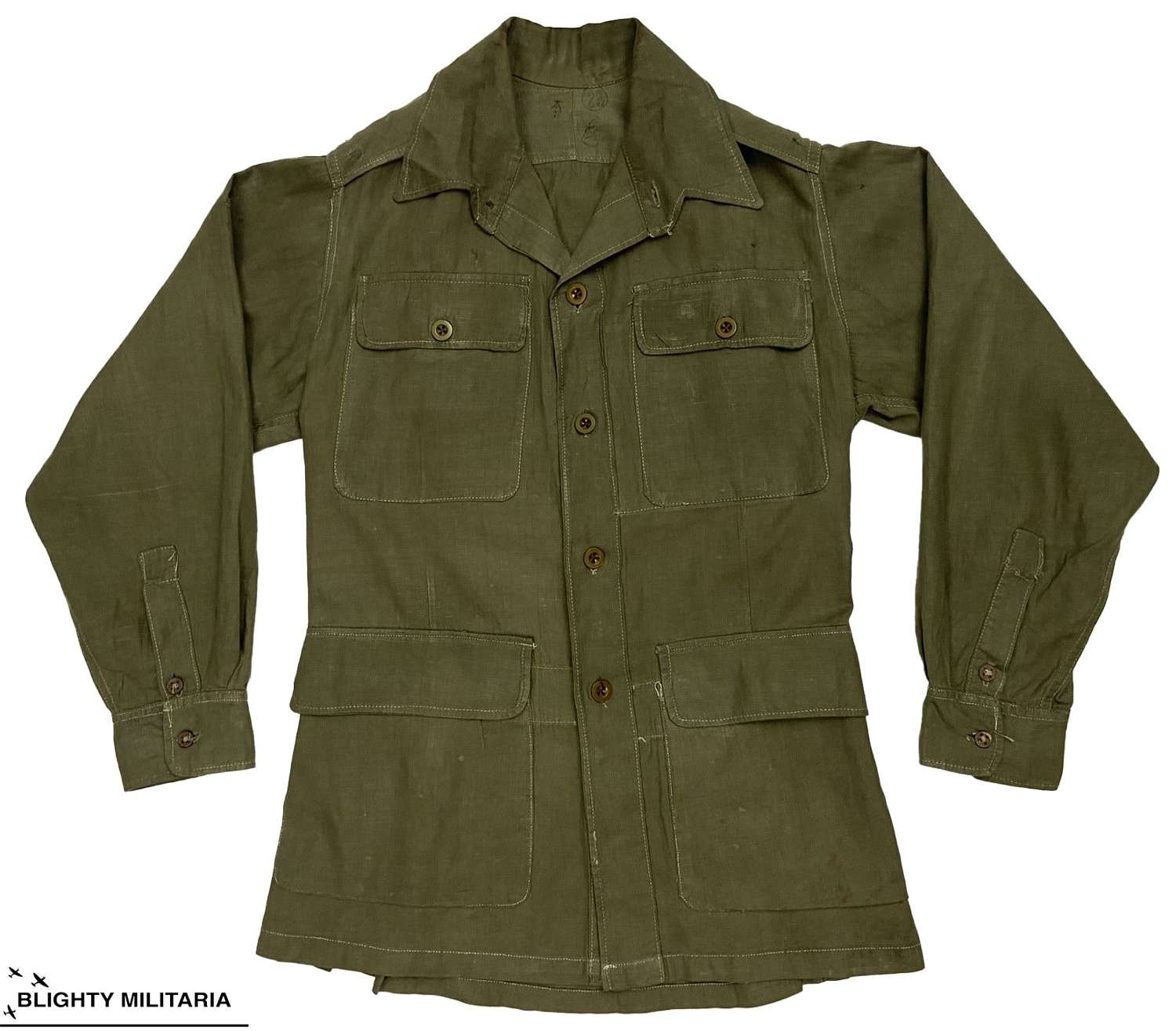 Original 1945 Dated Indian Made British Jungle Green Bush Jacket