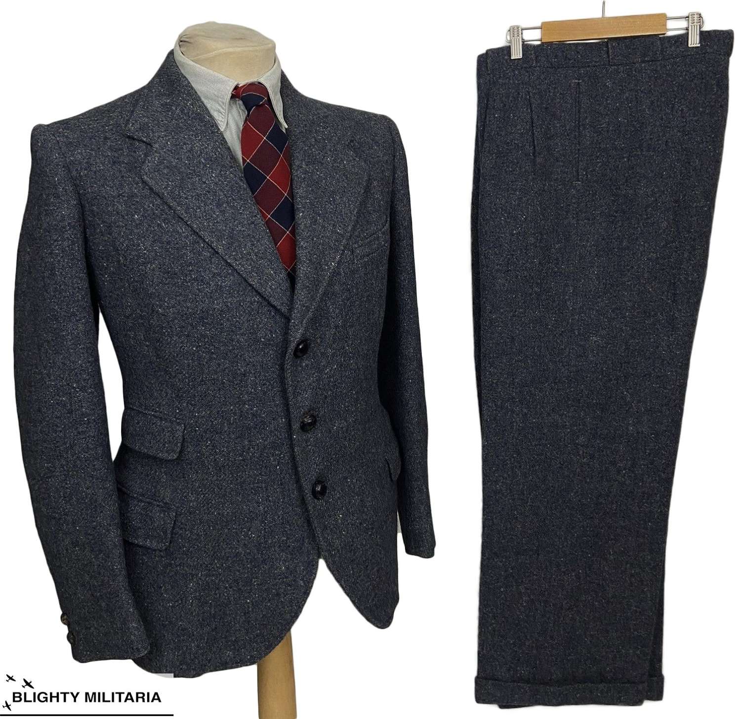 Original 1940s Blue Harris Tweed Suit by 'Montague Burton'