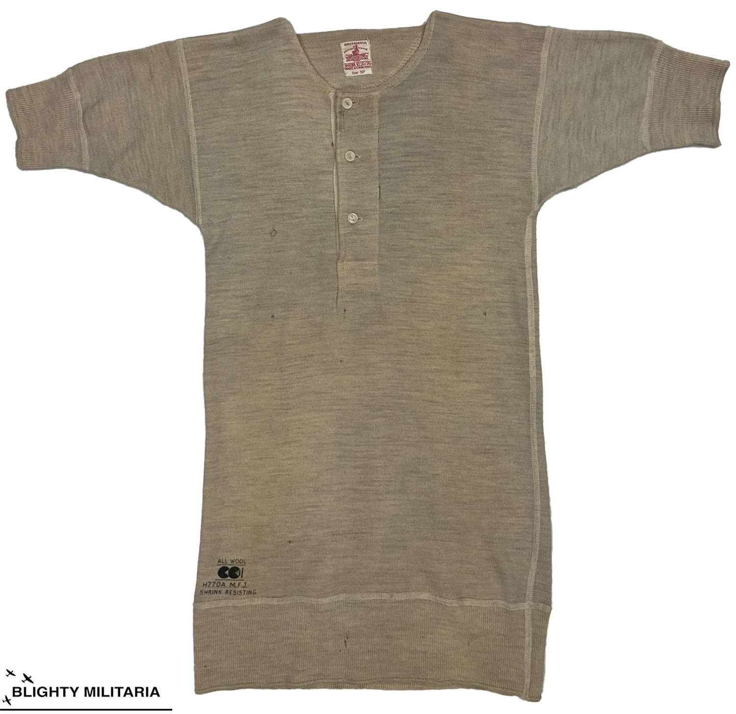 Original 1940s British CC41 Woollen Undershirt by 'Britannia'