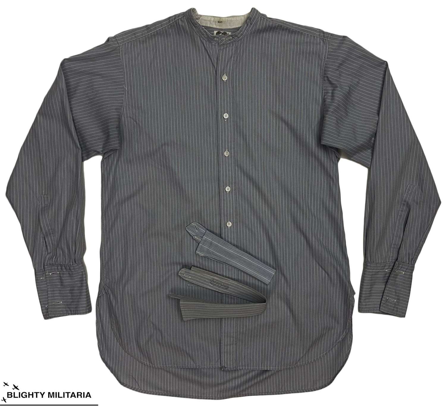 Orginal 1940s CC41 Collarless Shirt + Collars - Size 15 1/2