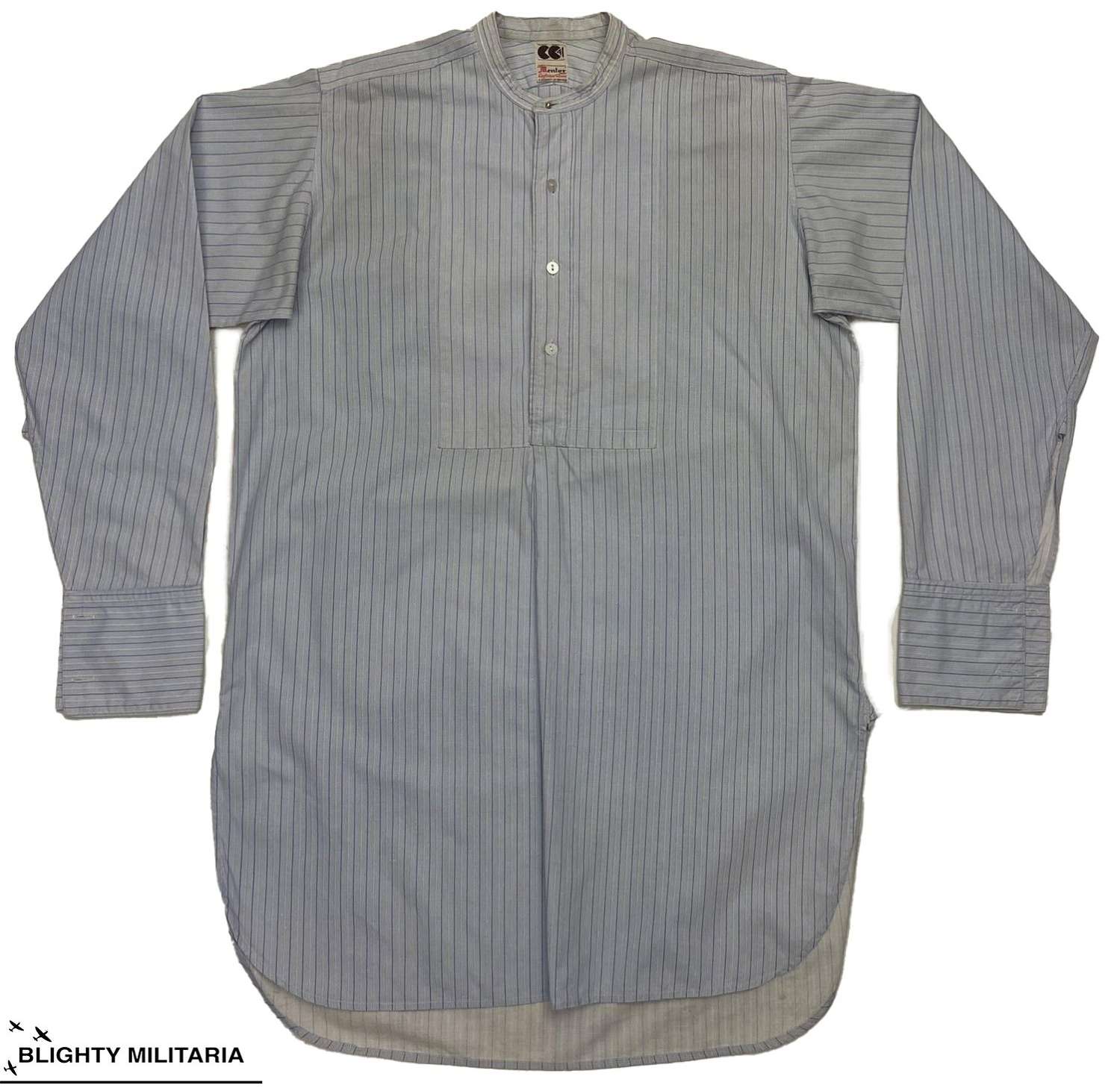Original 1940s CC41 Blue Striped Collarless Shirt by 'Mentor'