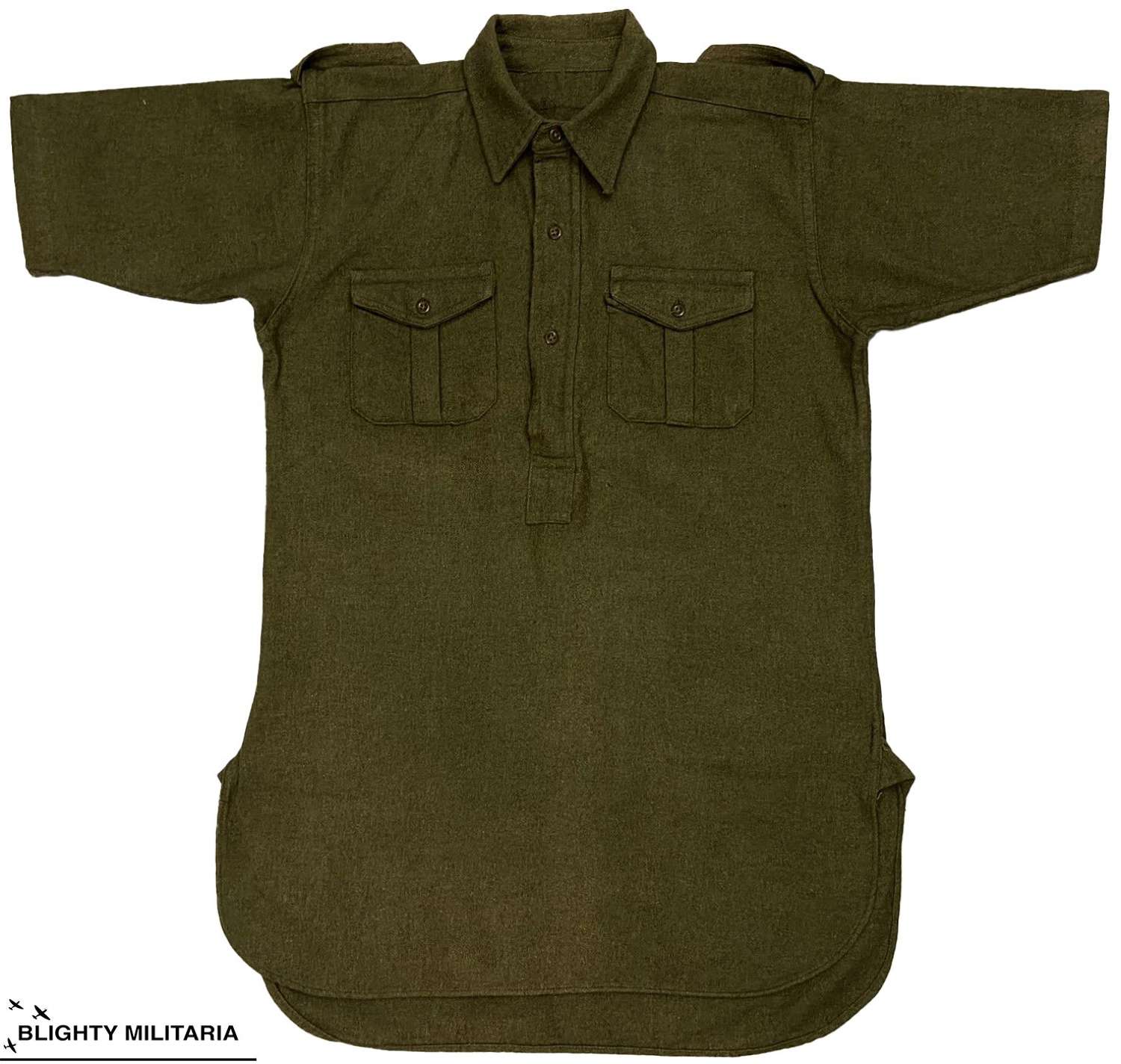 Original 1940s CC41 Khaki Wool Collared Shirt
