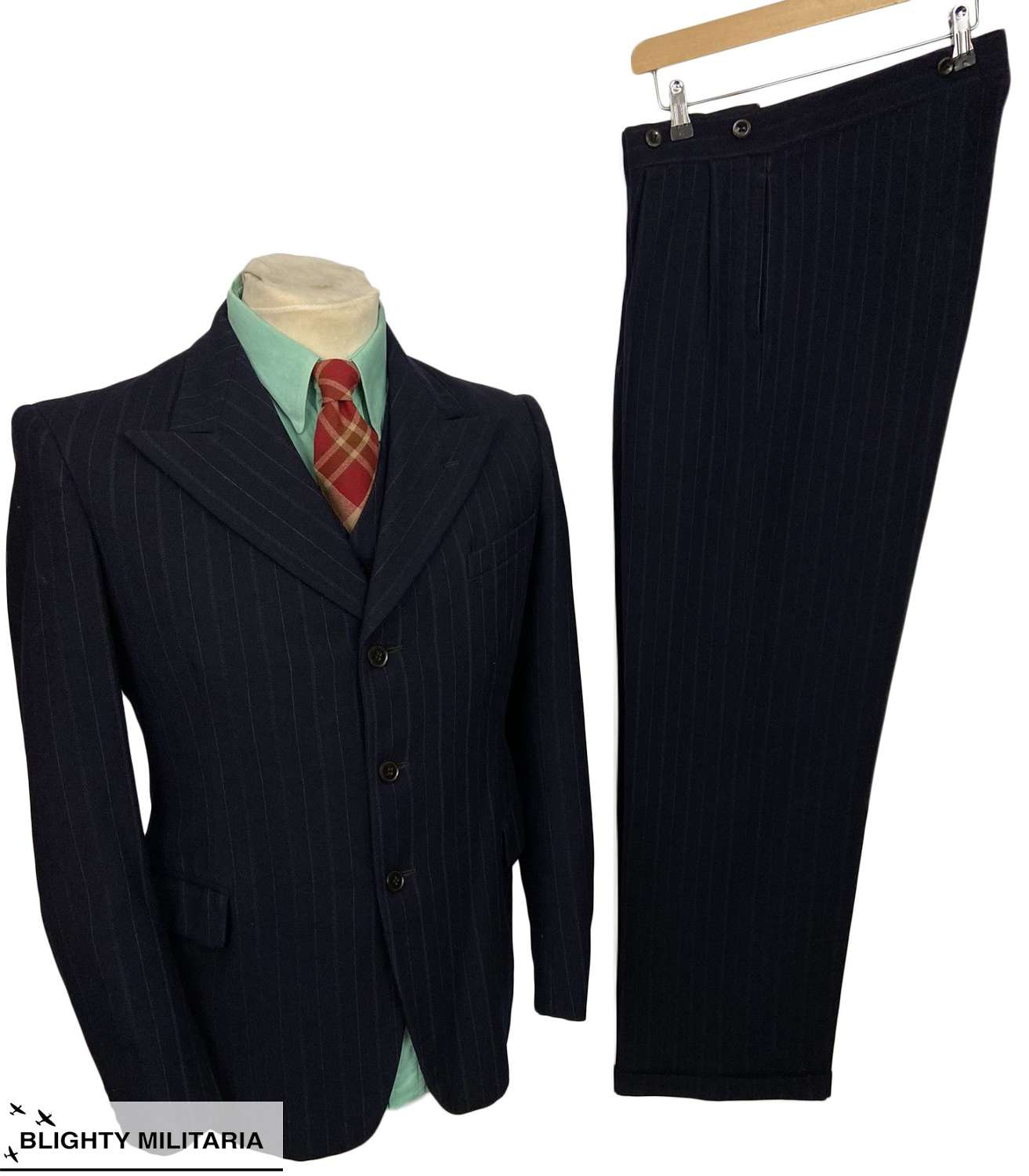 Original 1940s CC41 Three Piece Blue Pinstripe Suit by 'Burton'