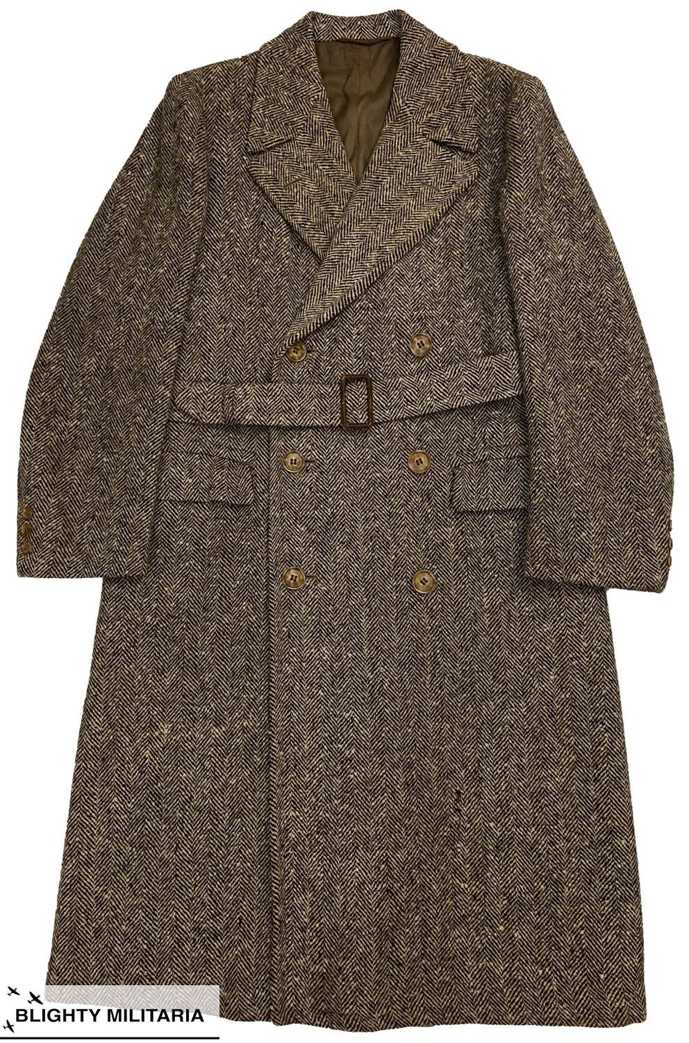Original 1940s CC41 Herringbone Stripe Overcoat by 'Burton' - Size 38