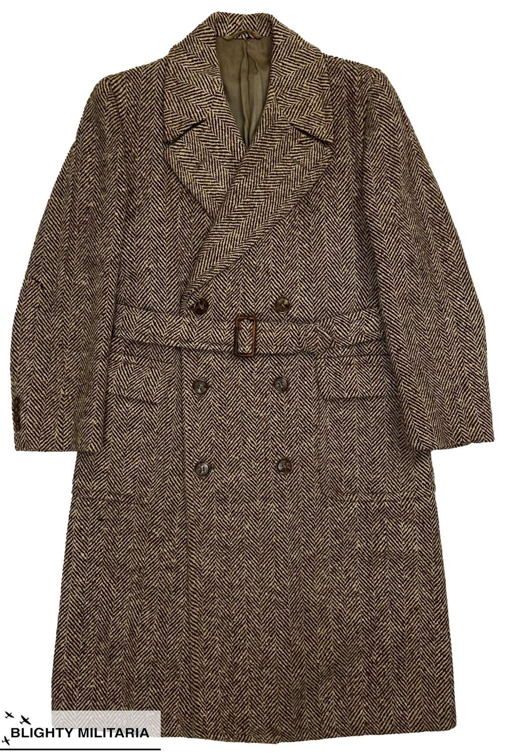 Original 1940s CC41 Herringbone Tweed Overcoat by 'Burton' - Size 38