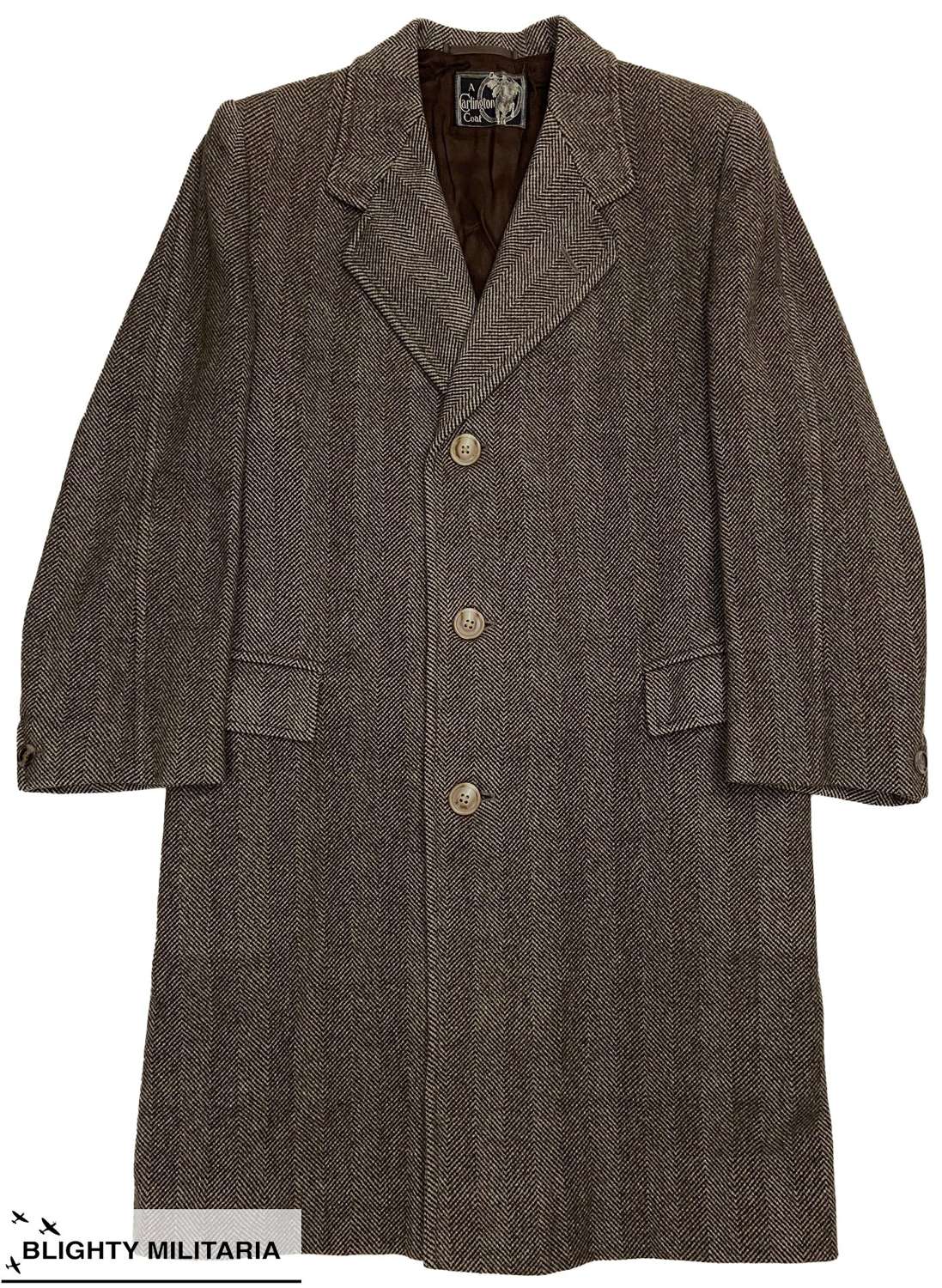 Original 1930s Men's Herringbone Striped Overcoat by 'Carlington'