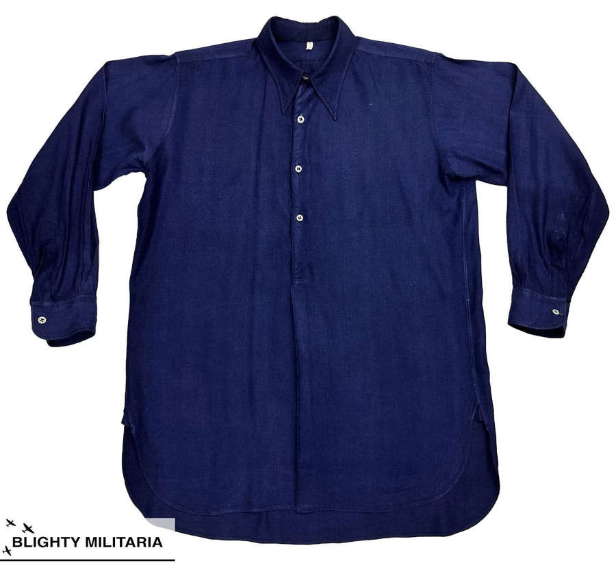 Original 1940s French Blue Linen Cotton Spearpoint Collar Shirt