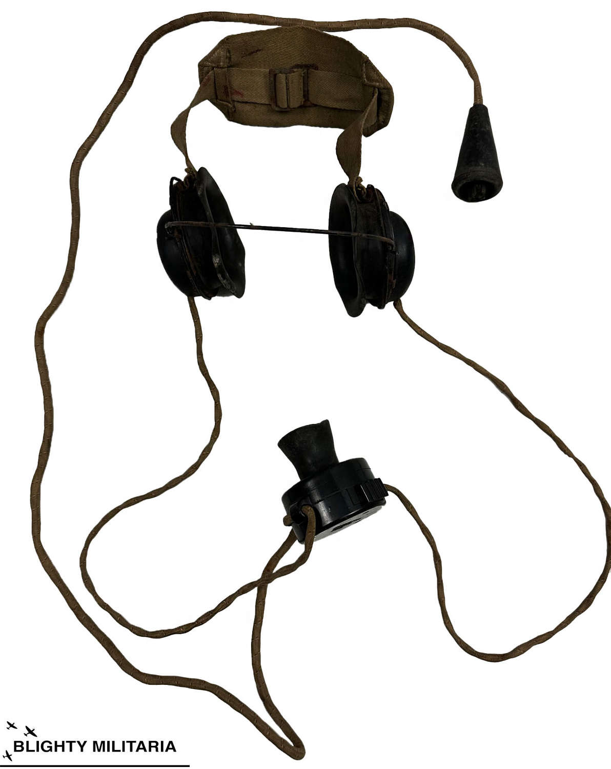 Original WW2 British Army Wireless Set Headphones + Mic