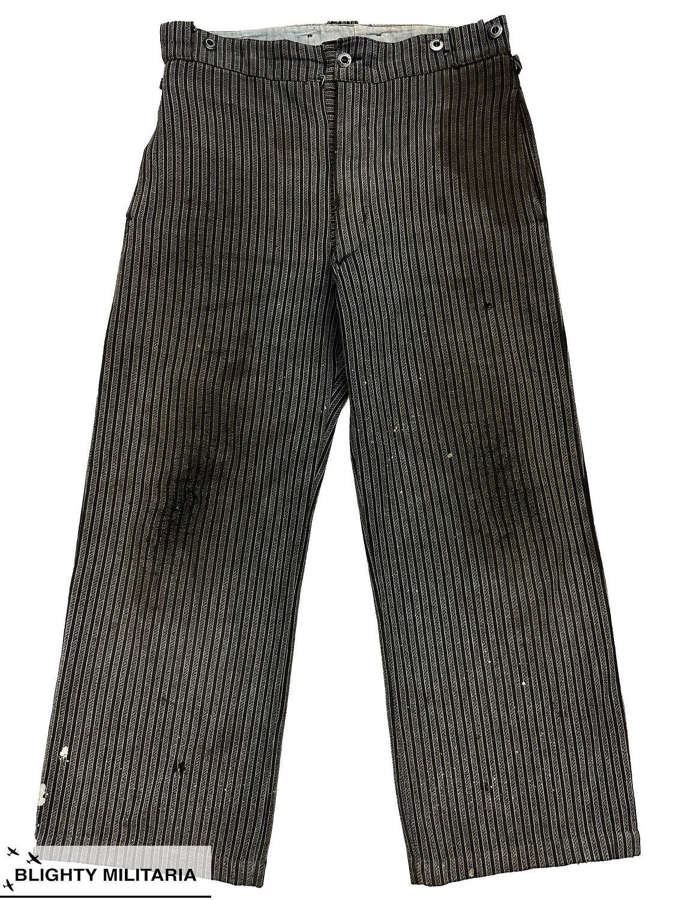 Original 1940s French Striped Work Trousers - Size 33x27