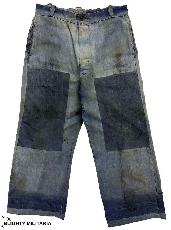 Original 1940s French Blue Workwear Trousers - Size 32x24