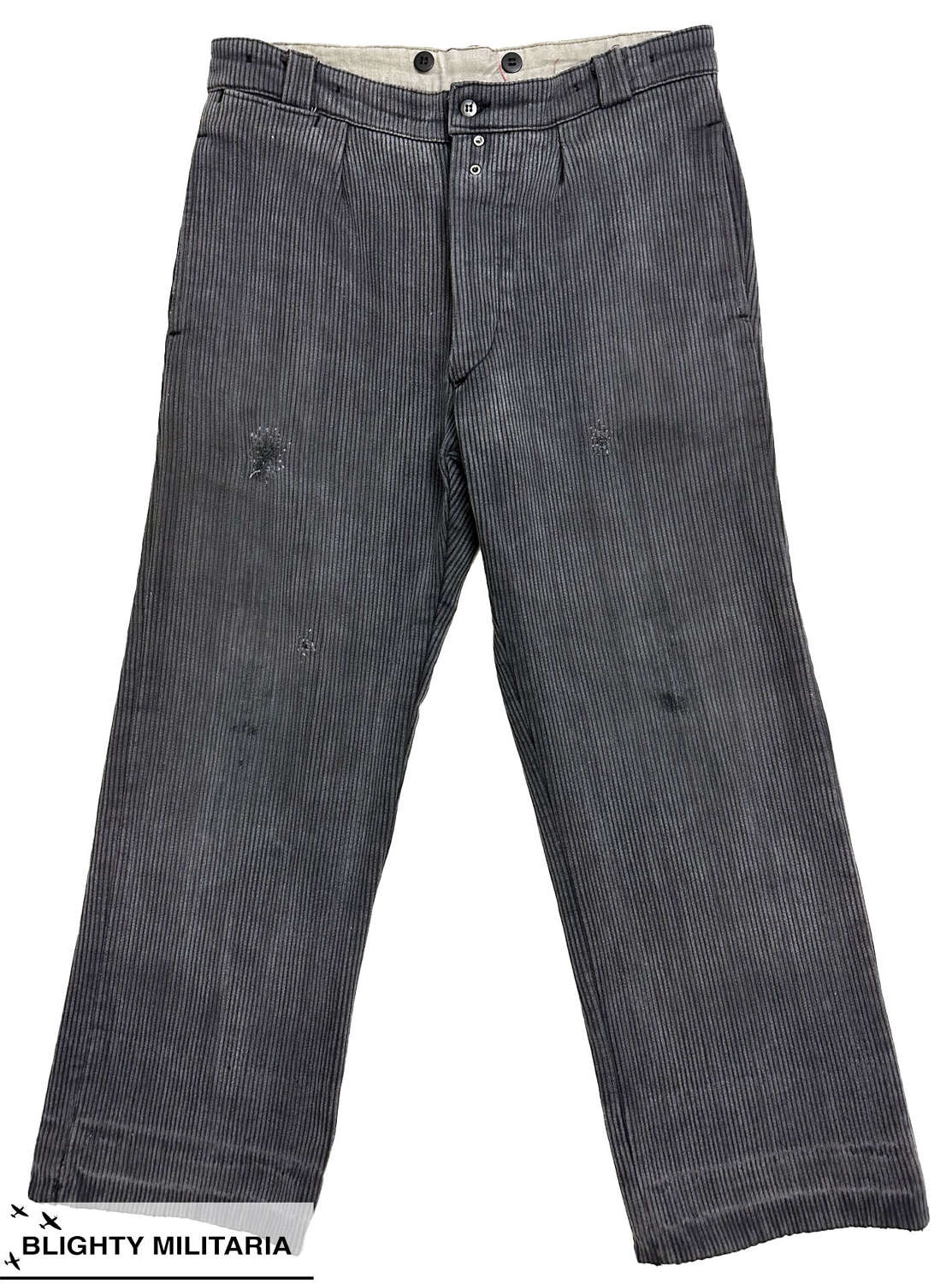Original 1950s French Grey Corduroy Workwear Trousers - Size 33x27