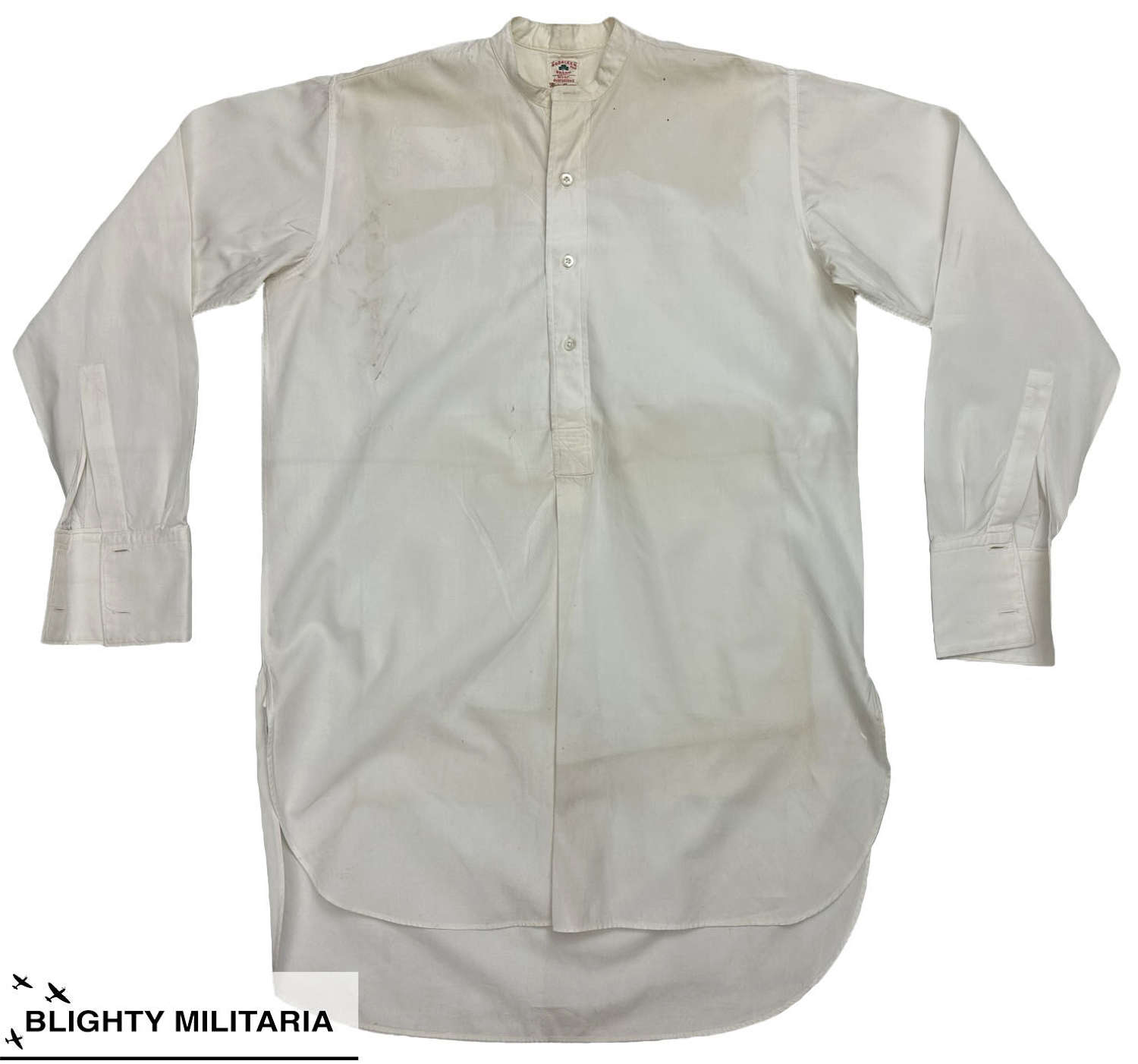 Original 1940s British White Cotton Collarless Shirt by 'Rosaleen'