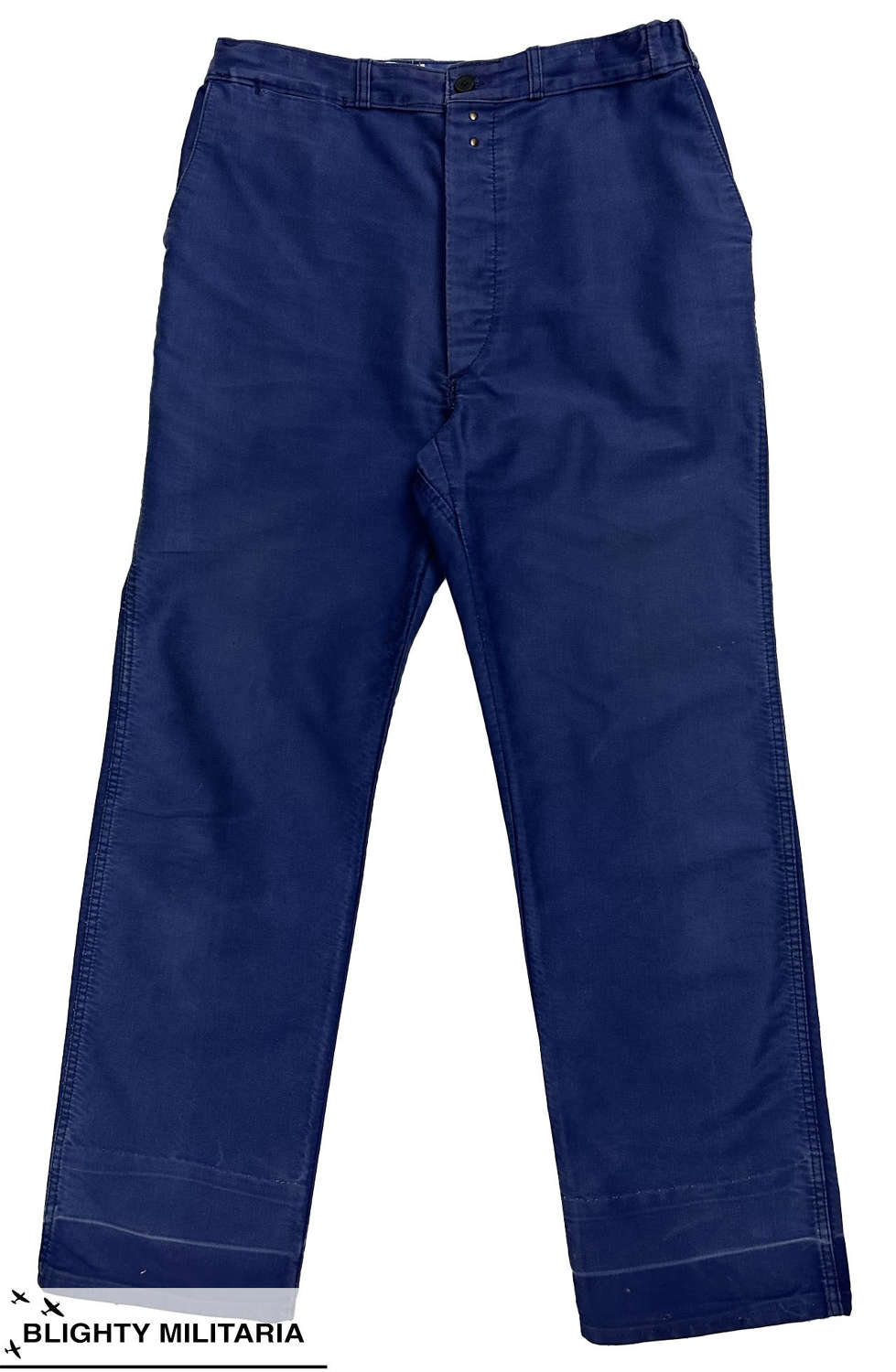 Original 1970s French Blue Moleskin Workwear Trousers - Size 35x31.5