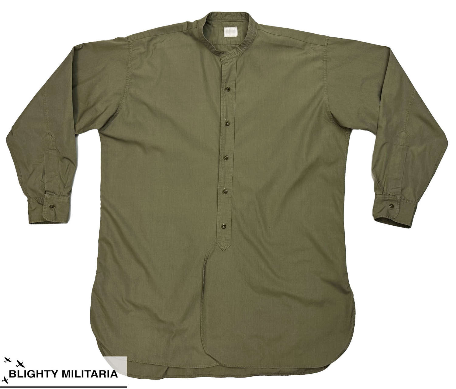 Original 1950s British Army Officers Green Poplin Collarless Shirt 16