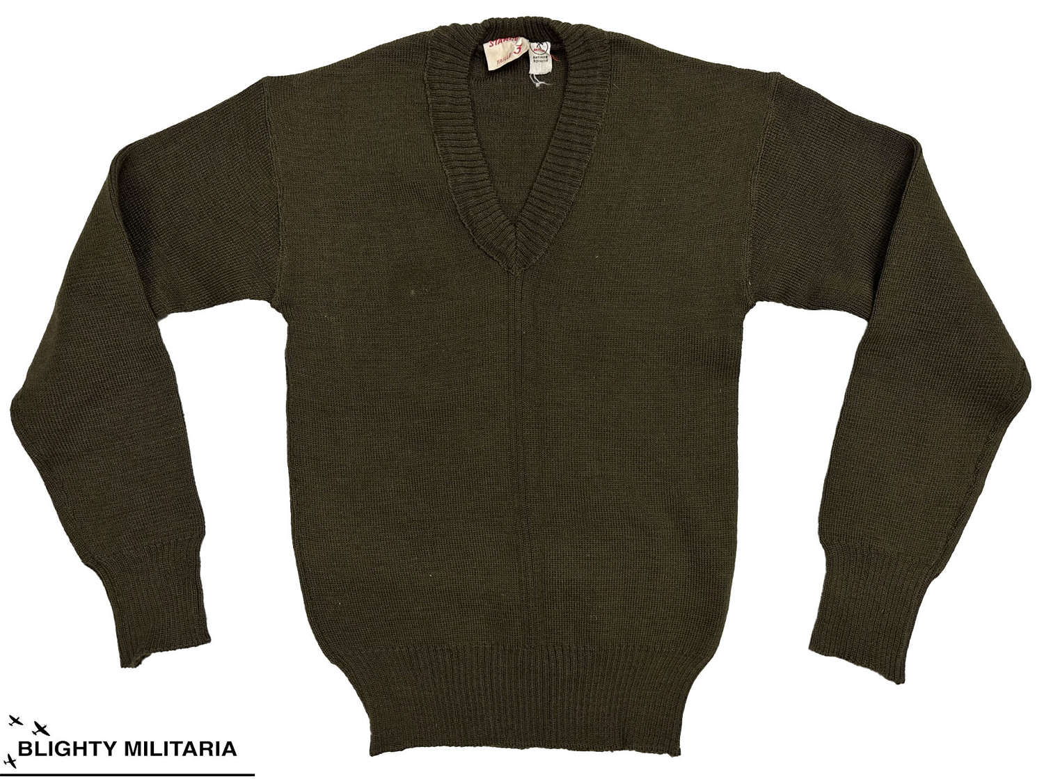 Original 1950s French Army Green Wool V-Neck Sweater - Size 3 34