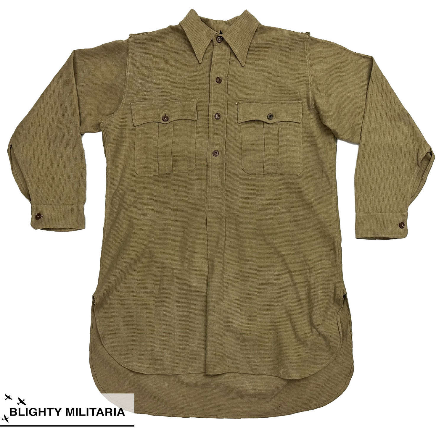 Original WW2 British Khaki Drill Cellular Cotton Shirt - Size 4