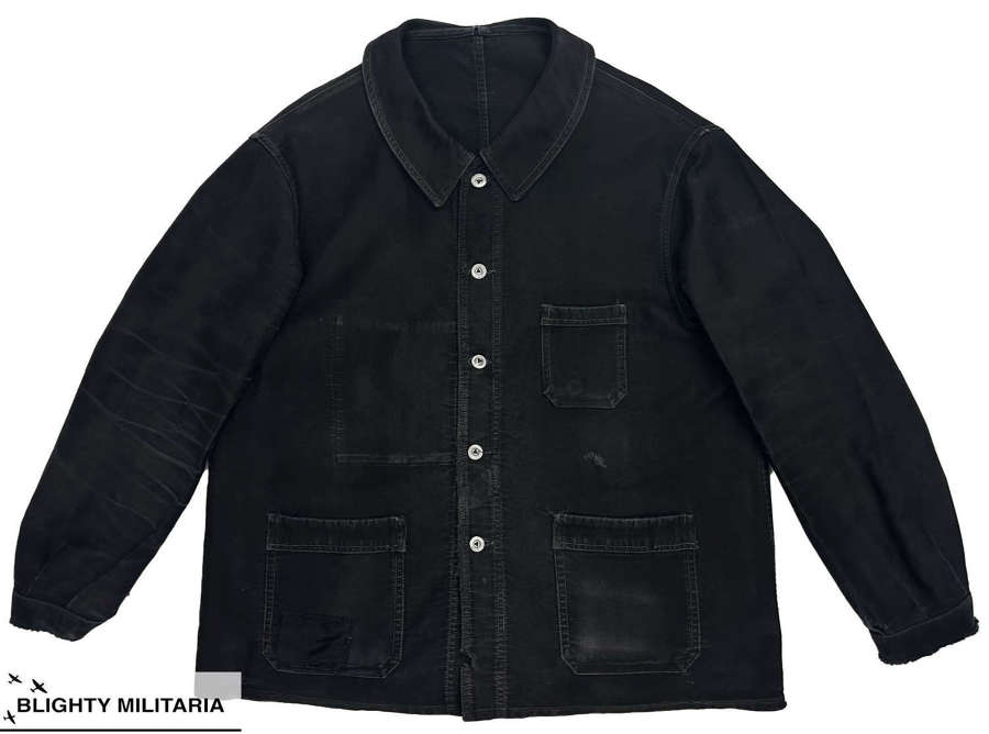 Original 1940s German Black Moleskin Workwear Chore Jacket