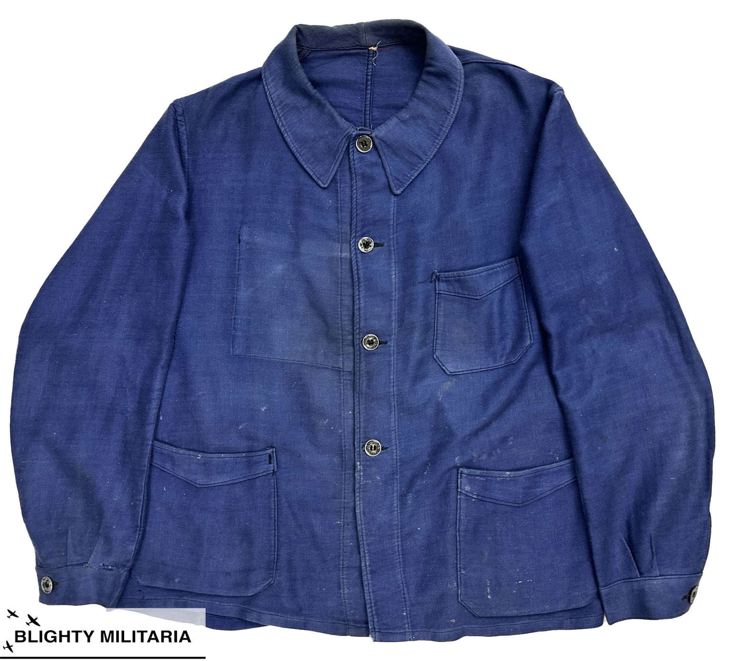 Original 1940s European Blue Workwear Chore Jacket - Size 40