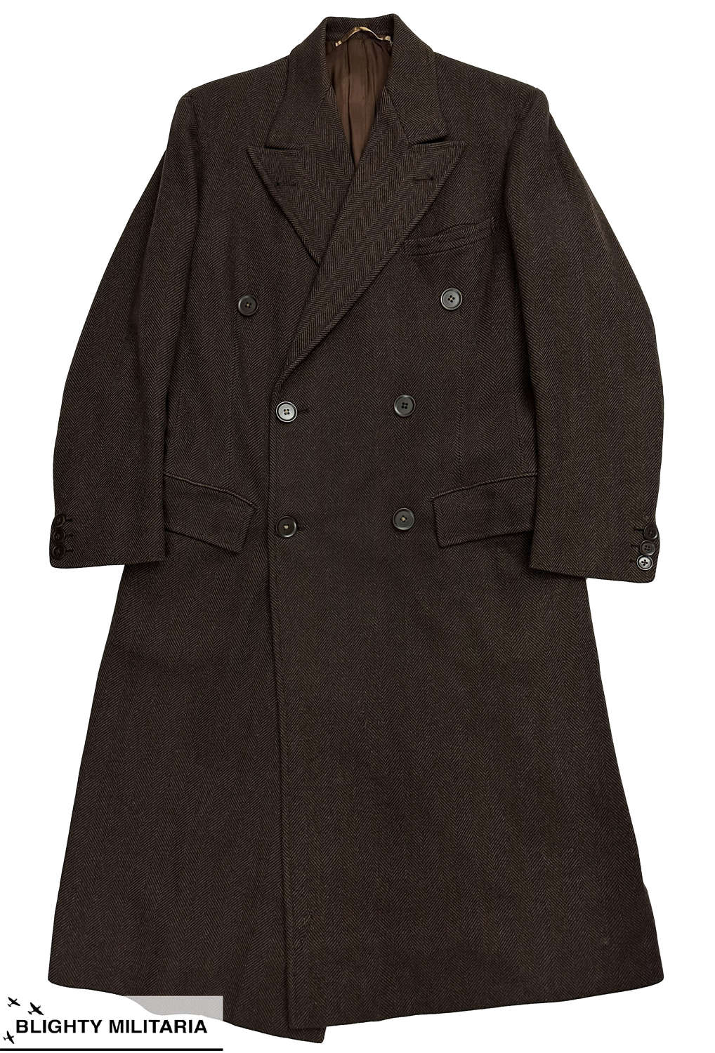 Original 1946 Dated Men's Herringbone Striped Overcoat by T. C. Marsh