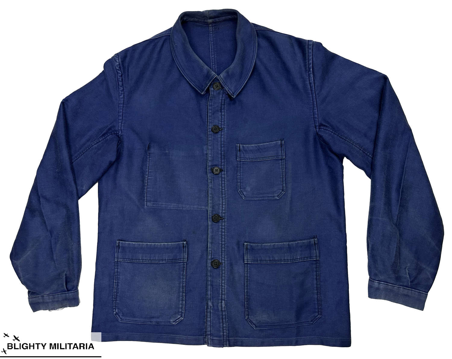 Original 1940s French Workwear Blue Moleskin Chore Jacket - Size 40