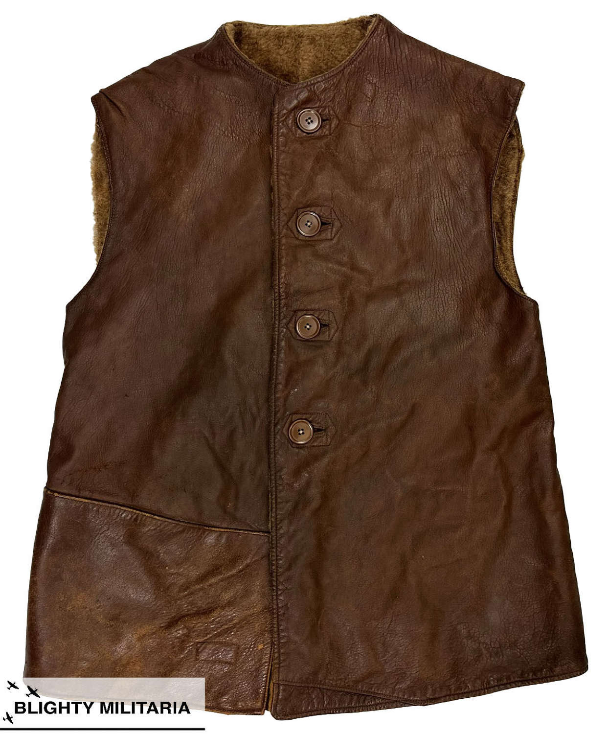 Rare Original WW2 British Teddy Bear Wool Lined Leather Jerkin