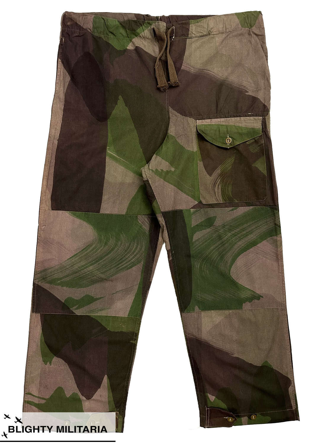 Original 1943 Dated British Army Camouflage Windproof Trousers Size 7