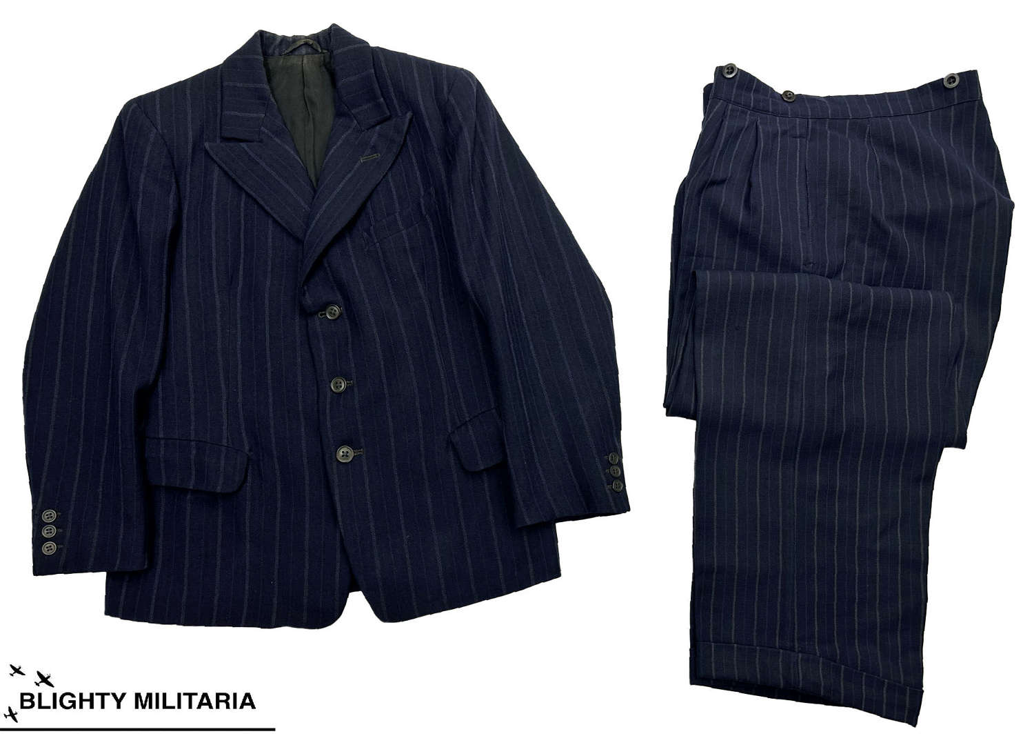 Original 1940s British Two Piece Blue Pinstripe Suit - Size 34